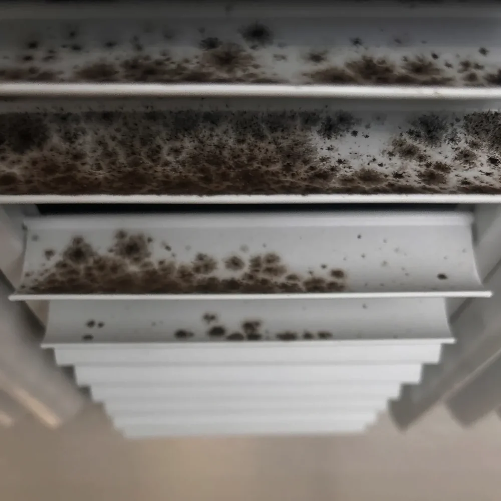 Contamination visible on a ceiling supply register